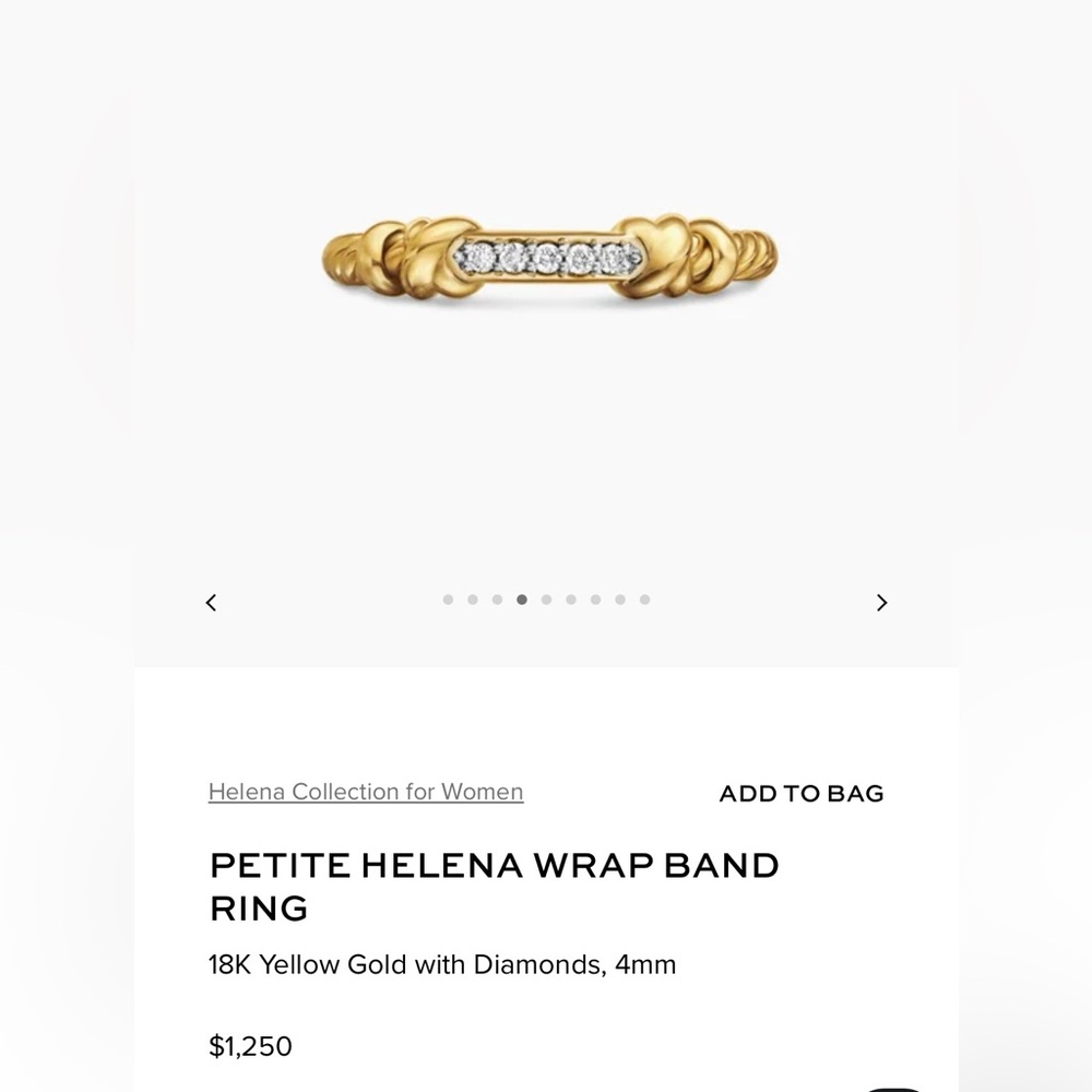 David Yurman - Petite Helena Wrap band, size 6, 18k yellow gold with diamonds.